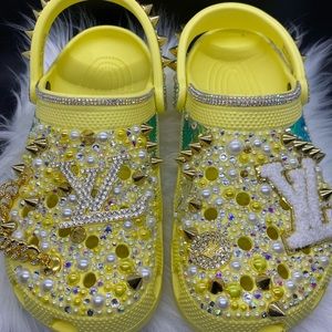 CUSTOM LV RHINESTONE CROCS YELLOW M9 W11 CLOGS